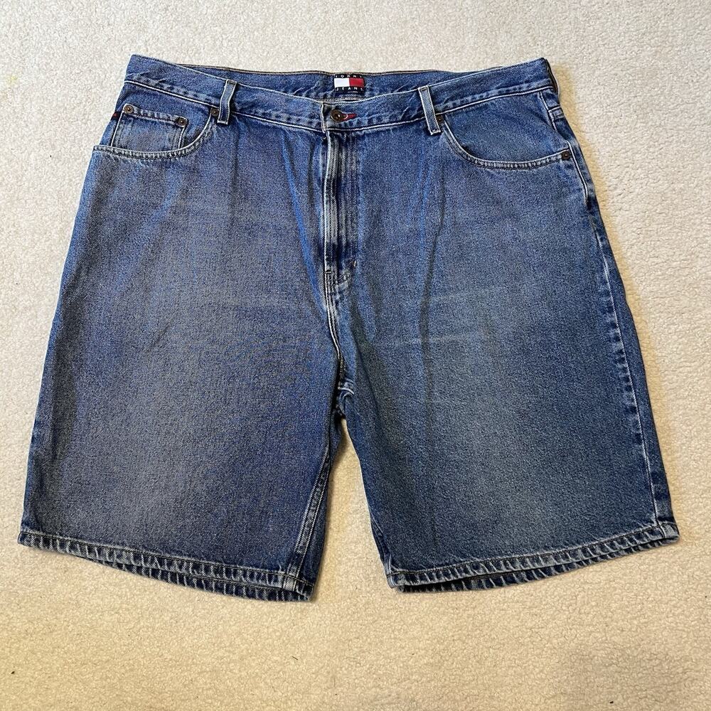 Vintage Tommy Jeans Jean Shorts Blue Flag Logo Size 42 Bermuda Made in Mexico